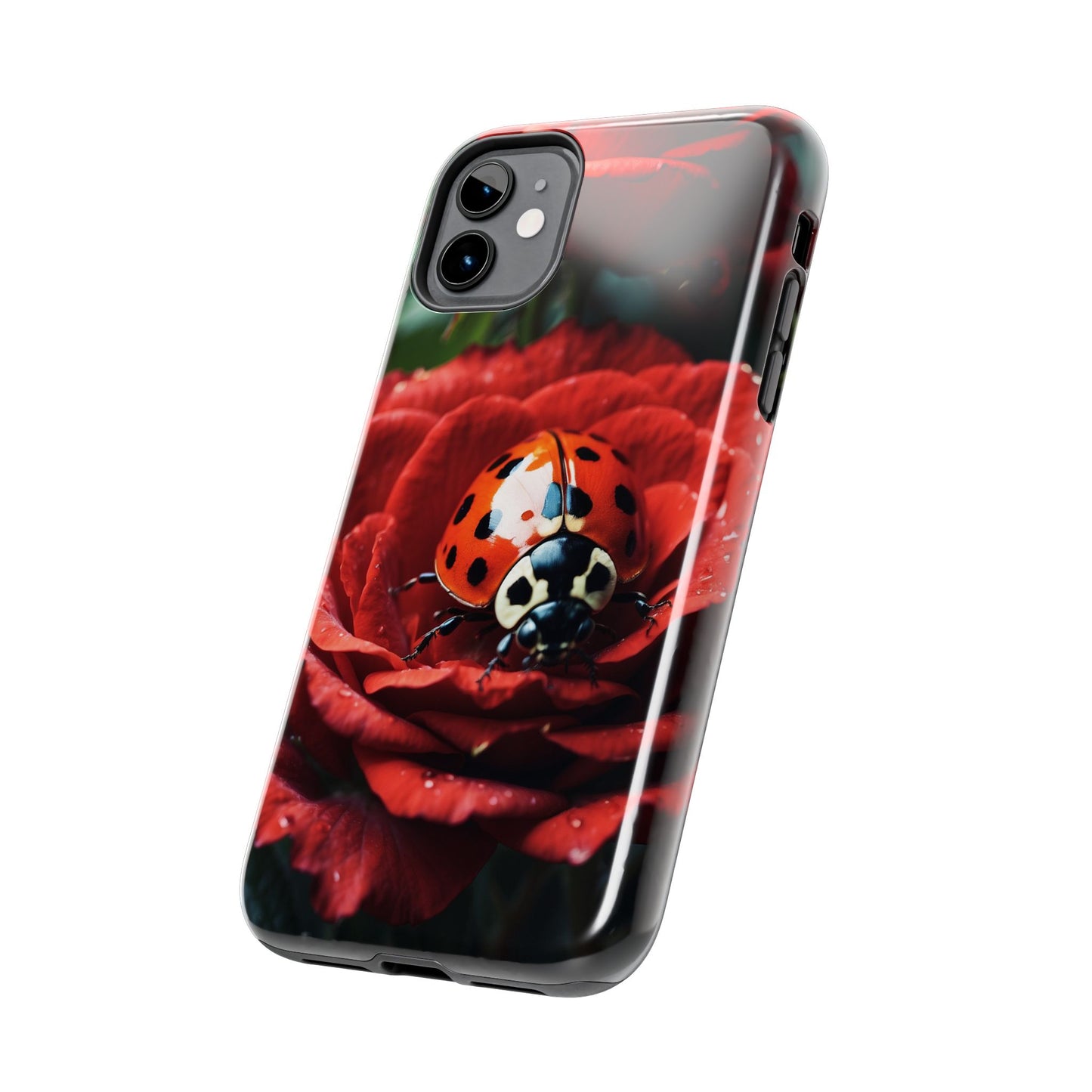 Elegant Rose & Ladybug Charm - iPhone Series Case