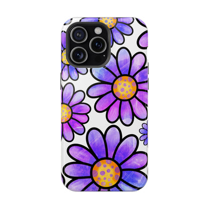 Purple Daisy Delight MagSafe iPhone Case – Slim Profile, Glossy Finish