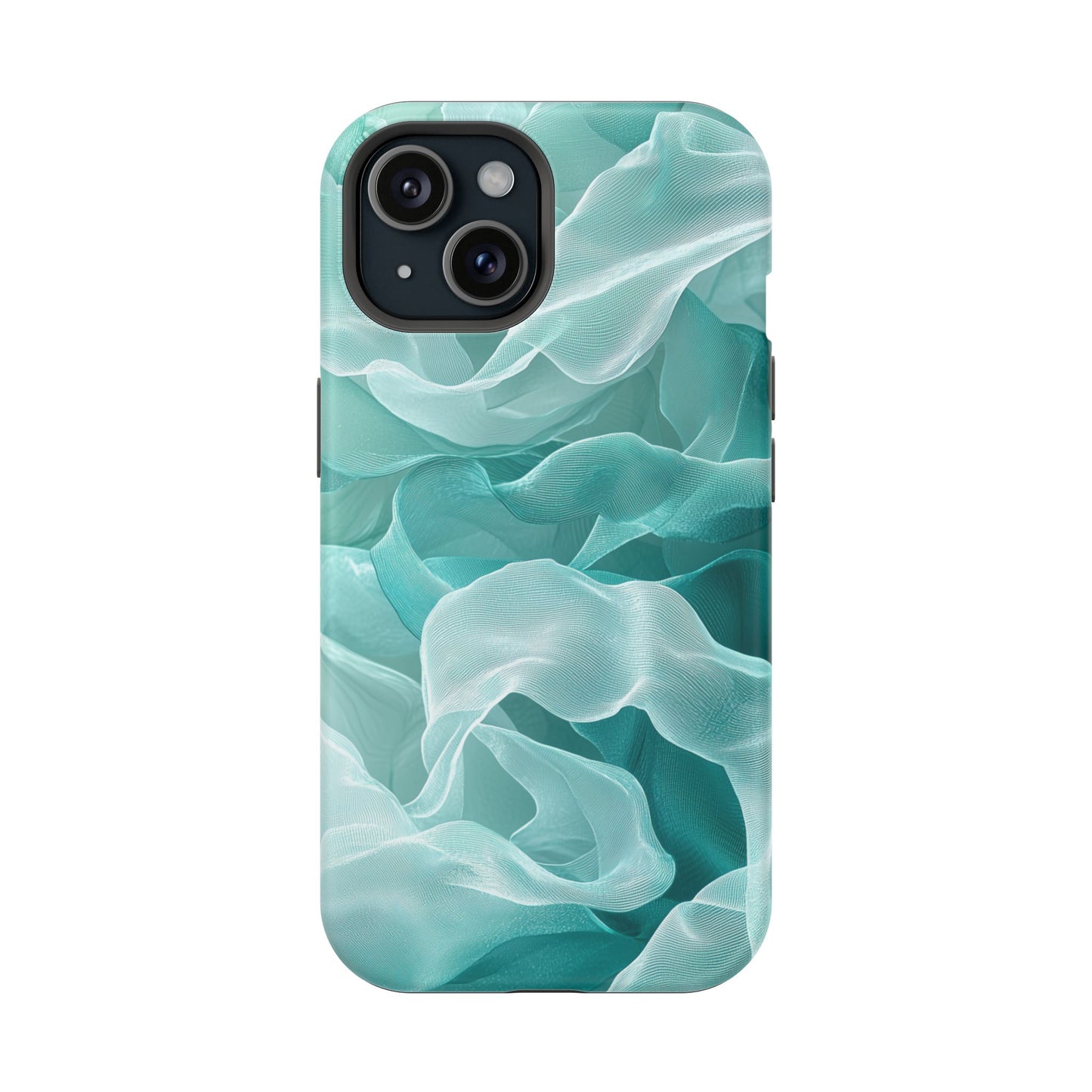 Elegant Flowing Teal Fabric MagSafe iPhone Case – Soft Waves Design