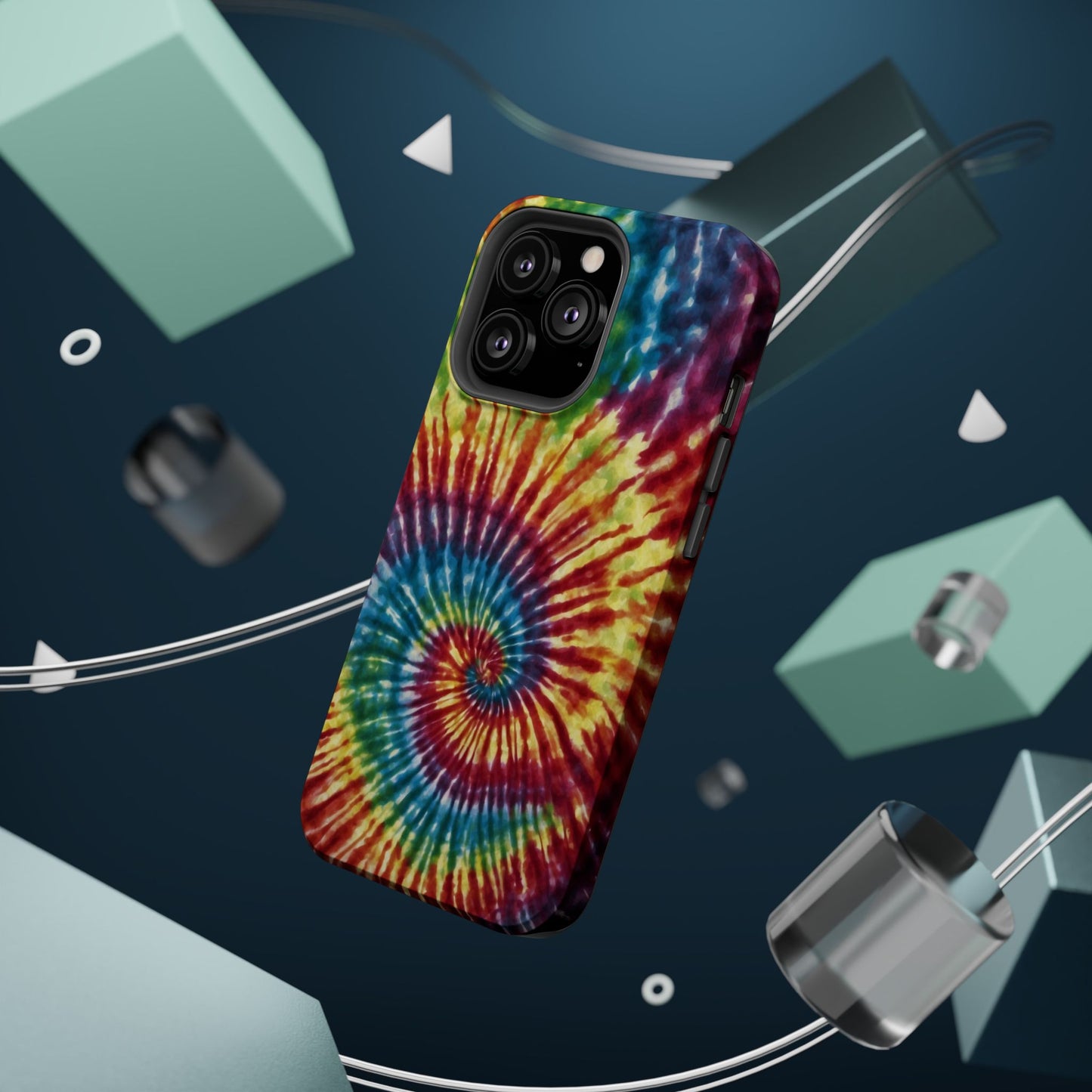 Vibrant Spiral Tie-Dye MagSafe Case – Retro Rainbow Design