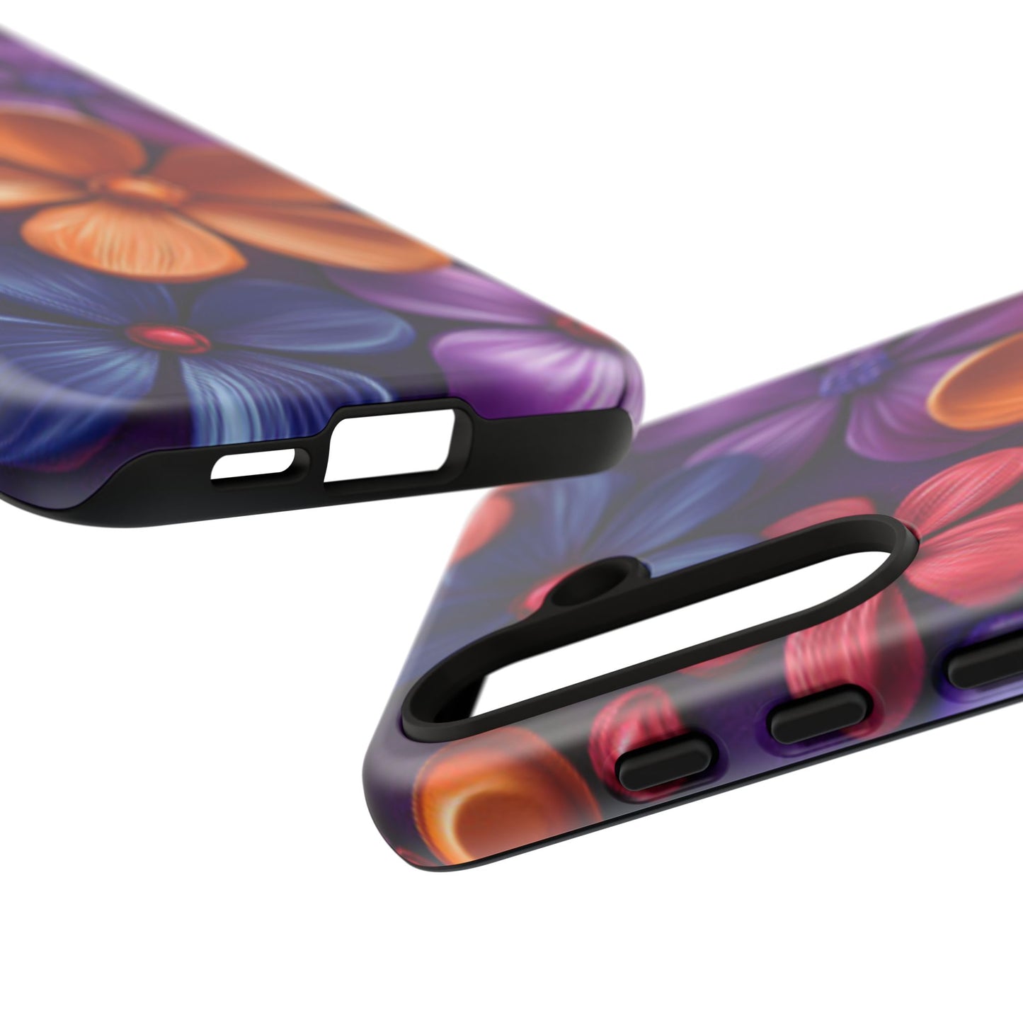 Bold Floral 3D Samsung Galaxy Case – Vivid Purple and Orange Flower Design, Shock - Resistant - BOGO Cases