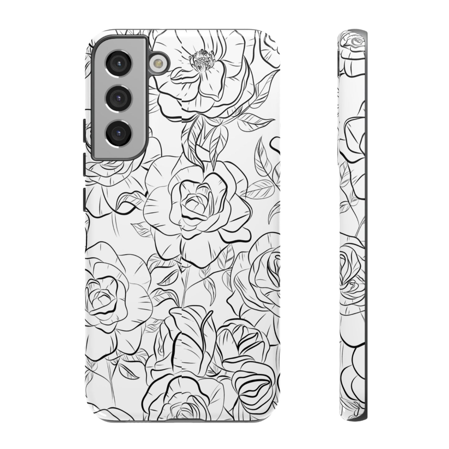 Monochrome Rose Garden Tough Samsung Galaxy Case – Elegant Floral Line Art with Dual-Layer Protection