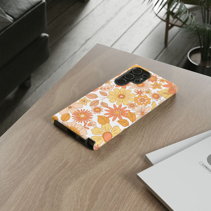 Vintage Floral Bloom Samsung Galaxy Case – Warm Orange & Yellow Retro Flower Design with Matte Finish