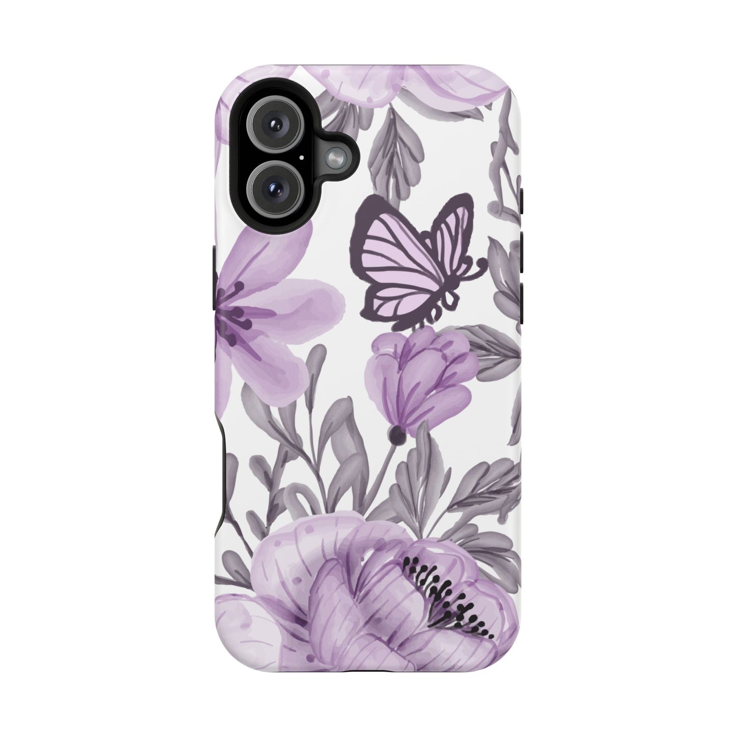 Lavender Bloom Butterfly MagSafe iPhone Case – Delicate Floral Design with Watercolor Details