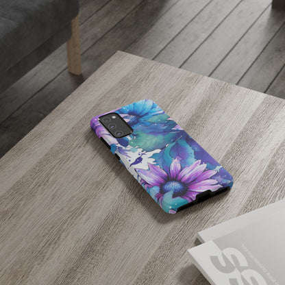 Purple & Teal Watercolor Floral Samsung Galaxy Case - Artistic Flower Design