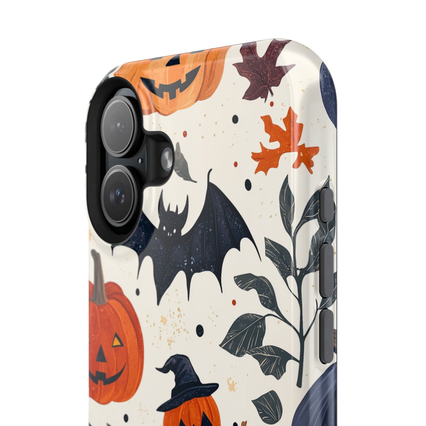 Spooky Halloween MagSafe iPhone Case – Pumpkins, Bats, and Spider Design