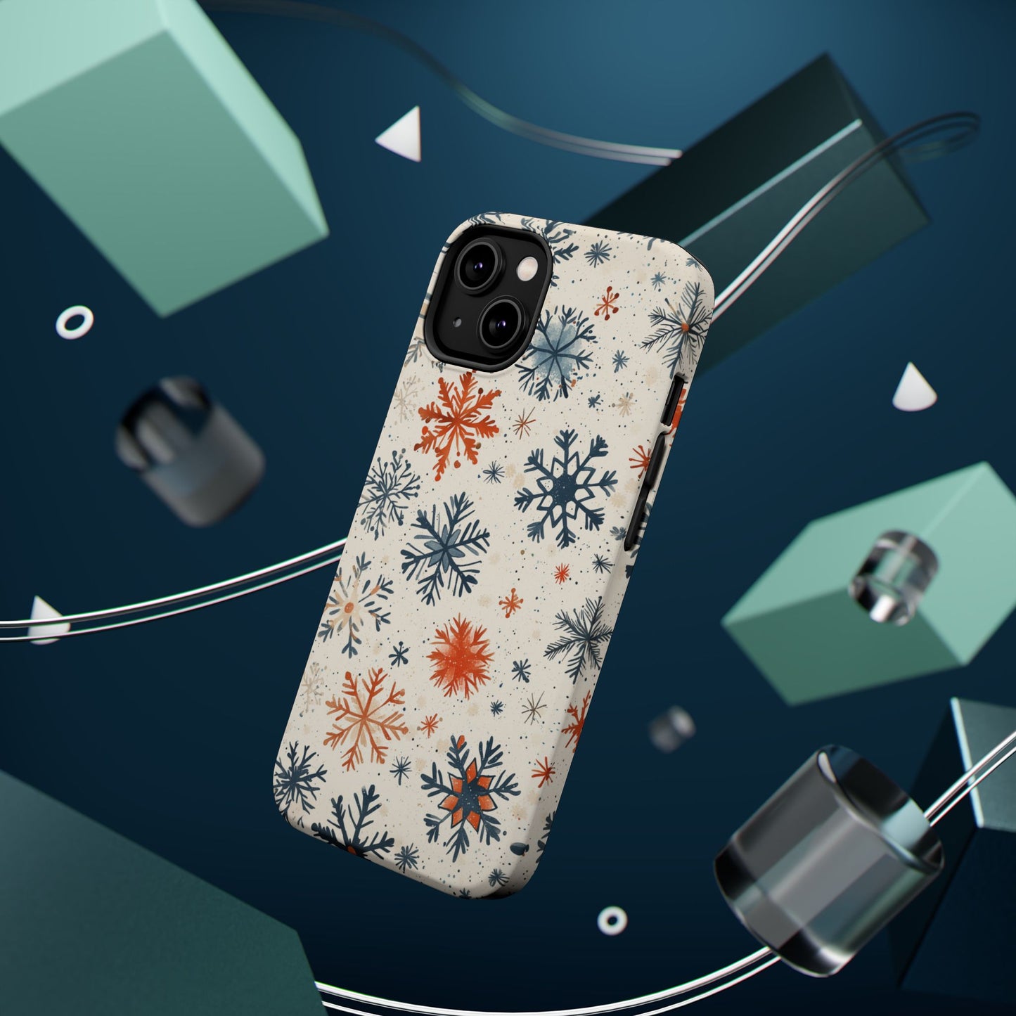 Rustic Orange and Blue Snowflake Pattern – MagSafe iPhone Series Case