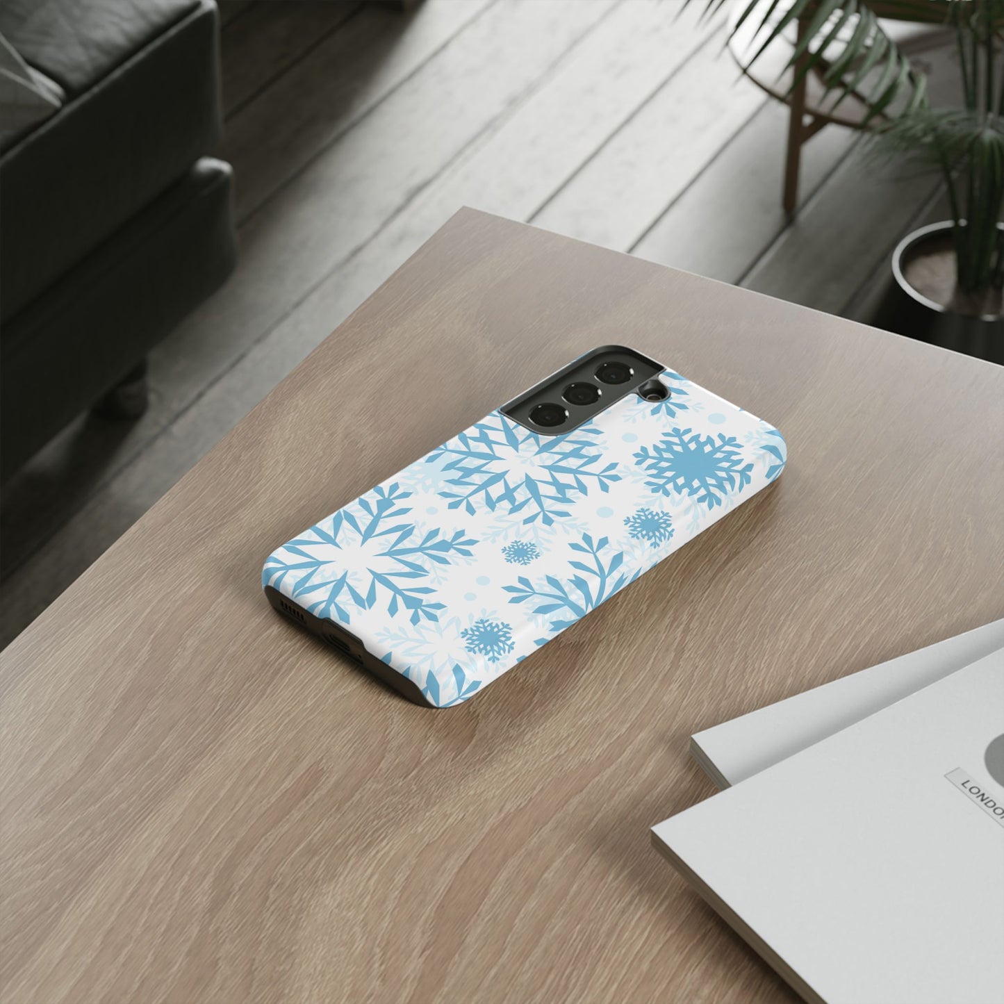 Frosty Blue Snowflakes Samsung Galaxy Case – Shockproof, Smooth Matte Finish, Dual-Layer Design