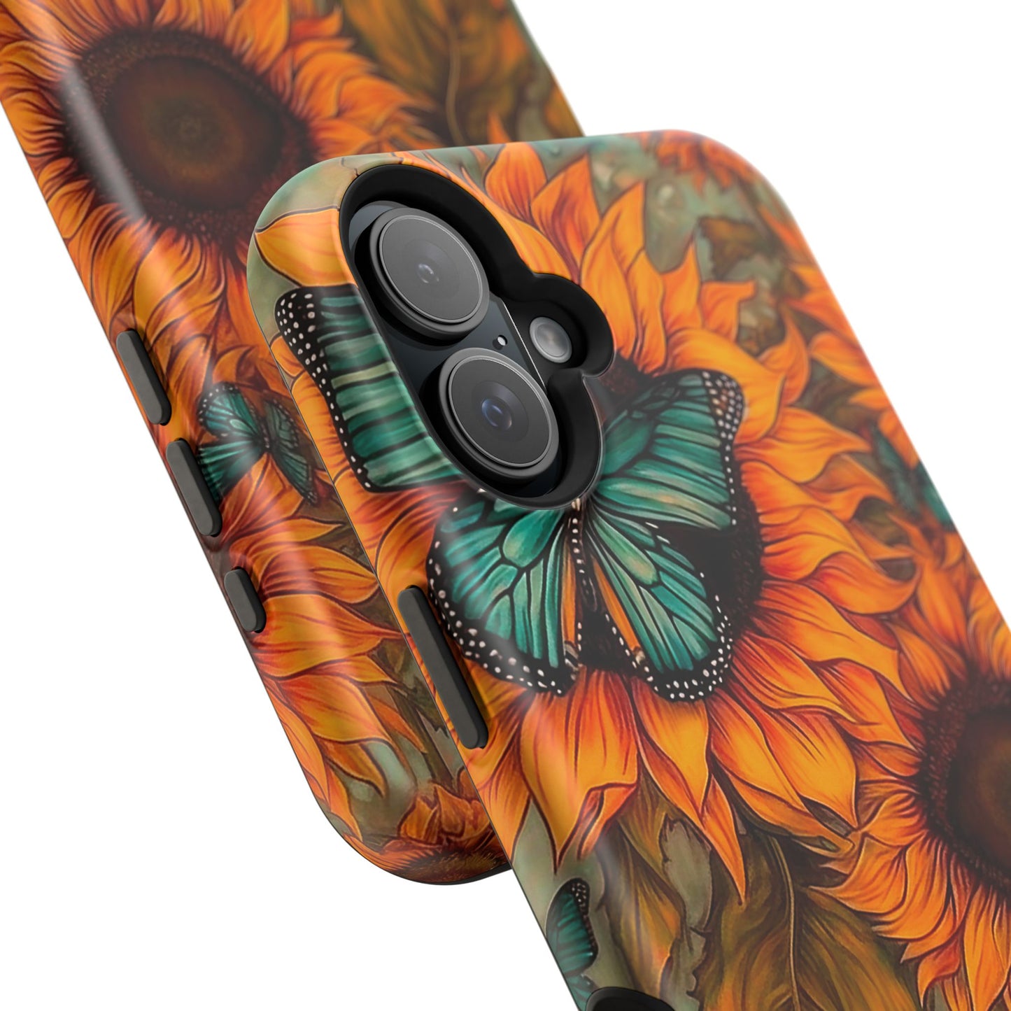 Vintage Blue Butterfly & Sunflower Art – MagSafe iPhone Case