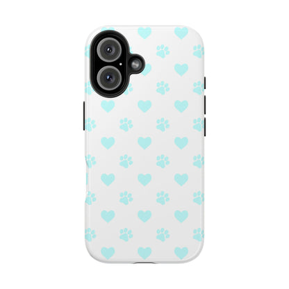 iPhone Case - Aqua Paw Print & Heart Design