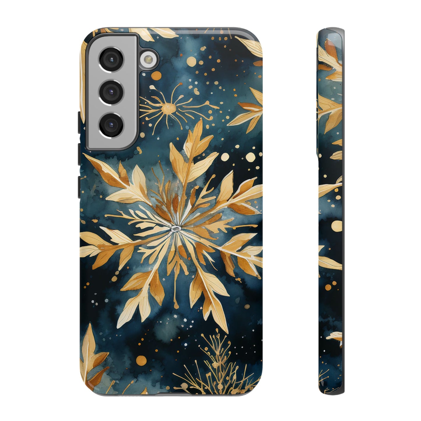 Gold Floral Snowflakes on Midnight Blue - Samsung Galaxy Series Case