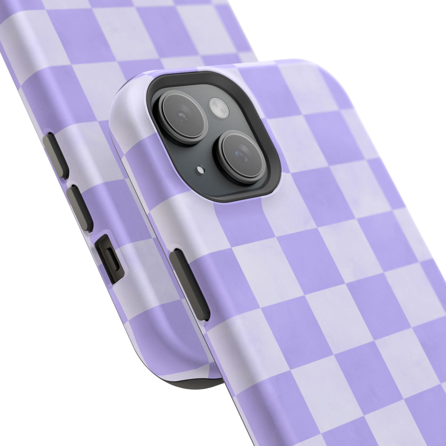 Lavender Checkerboard MagSafe iPhone Case – Shockproof, Smooth Matte Finish, Dual-Layer Design