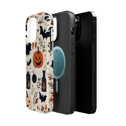 Charming Halloween MagSafe iPhone Case – Pumpkin, Bats, and Spooky Lantern Design