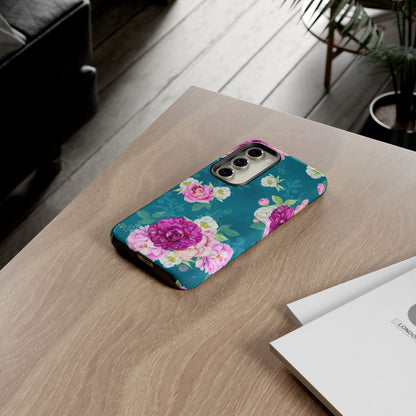 Elegant Peony Bouquet Samsung Galaxy Case – Deep Teal Background with Romantic Floral Design