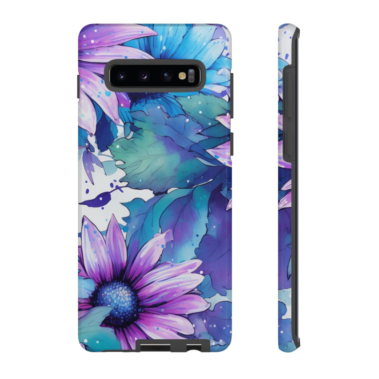 Purple & Teal Watercolor Floral Samsung Galaxy Case - Artistic Flower Design