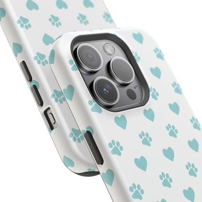 Mint Green Paw Print & Heart MagSafe Case – Pet Lover’s Magnetic Style