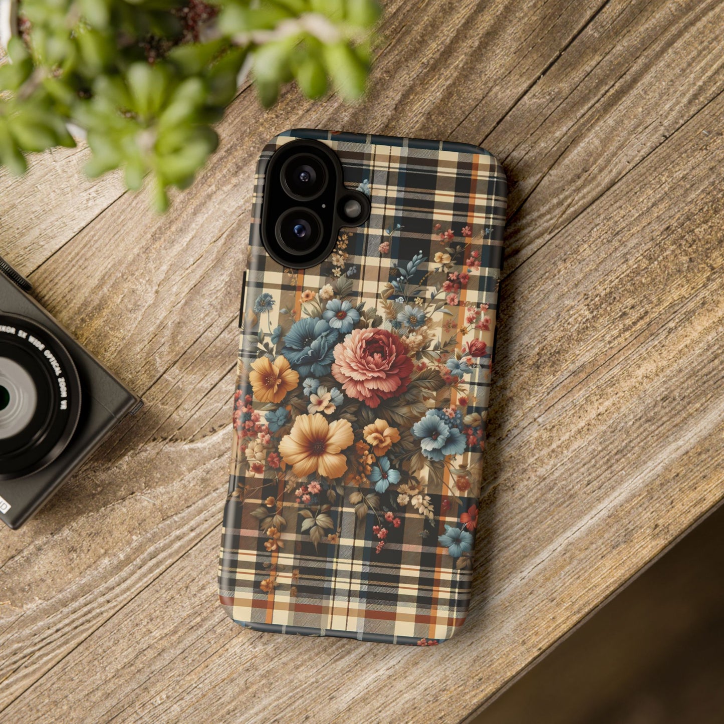 Vintage Floral Checkered Phone Case