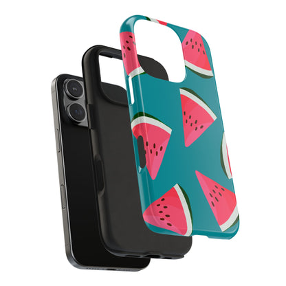 Watermelon Bliss iPhone Case – Vibrant Summer Fruit Design on Teal Background