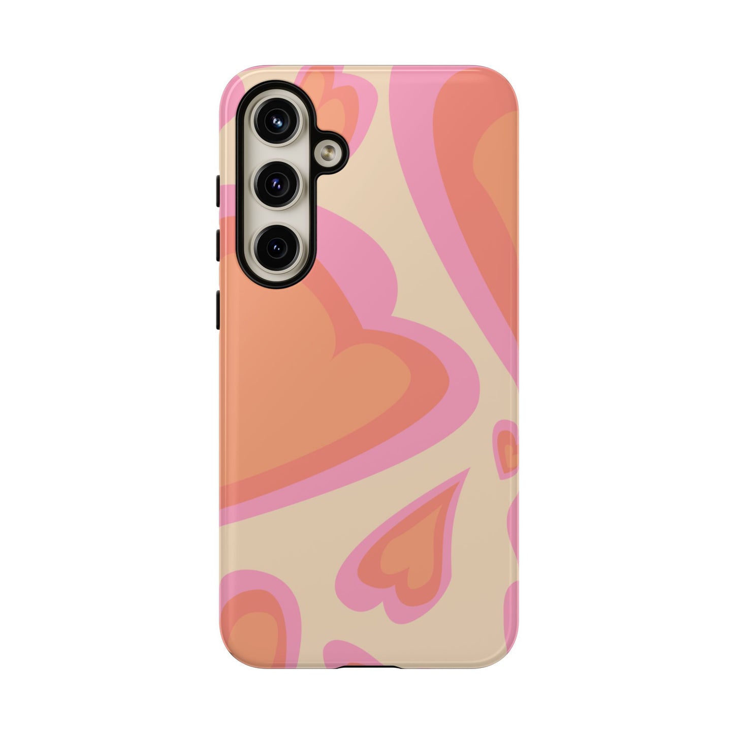 Retro Pink Hearts Samsung Galaxy Case – Shock-Resistant, Matte Finish, Dual-Layer Protection