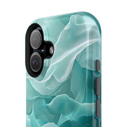 Elegant Flowing Teal Fabric MagSafe iPhone Case – Soft Waves Design