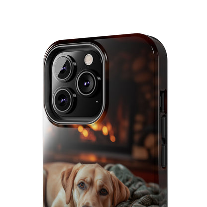 Cozy Labrador by Fireplace iPhone Case – Rustic Cabin Protective Cover