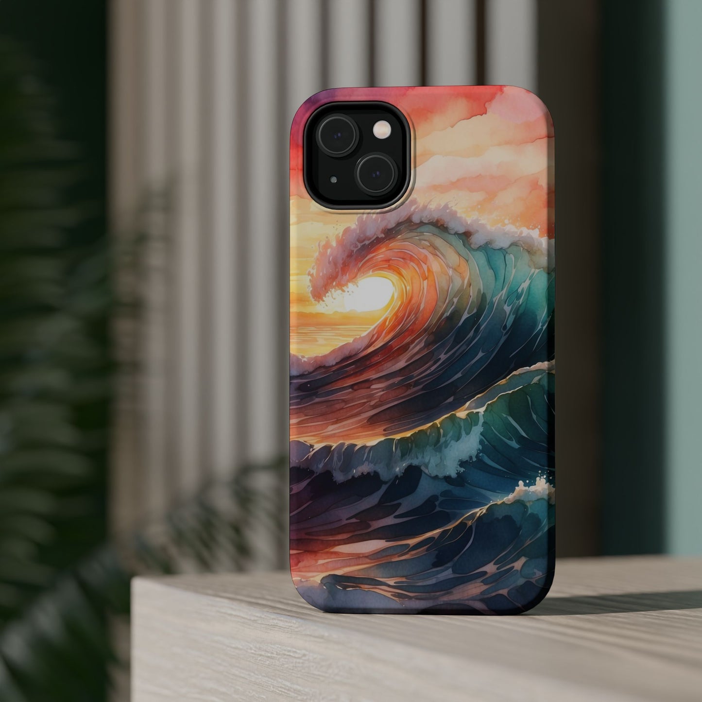 Ocean Sunrise Wave MagSafe iPhone Case – Vibrant Watercolor Wave Design