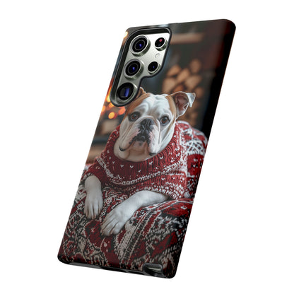 Cozy Bulldog in Sweater Samsung Galaxy Case – Festive Fireplace Protective Cove