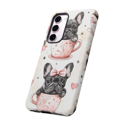 French Bulldogs in Teacups Samsung Galaxy Case – Cute Dog Design with Hearts & Bows, Shockproof & Slim