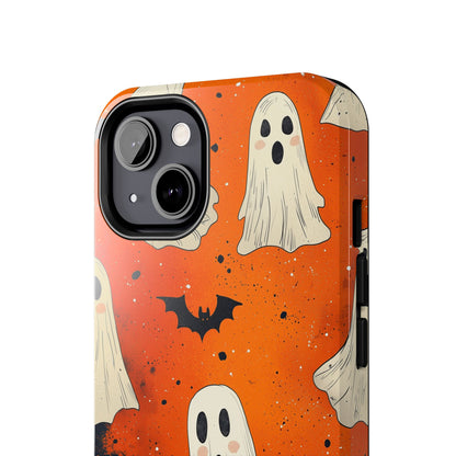 Spooky Ghosts & Bats iPhone Case – Vibrant Orange Halloween Design