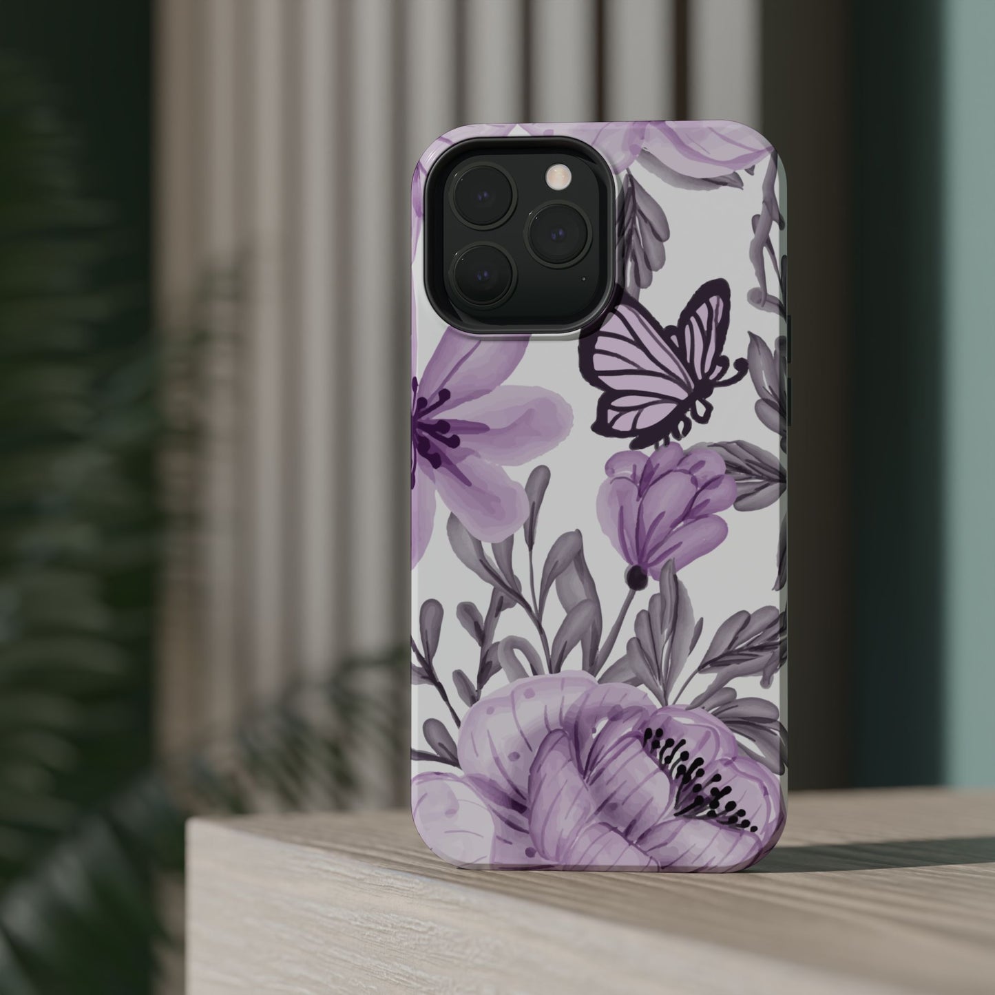 Lavender Bloom Butterfly MagSafe iPhone Case – Delicate Floral Design with Watercolor Details