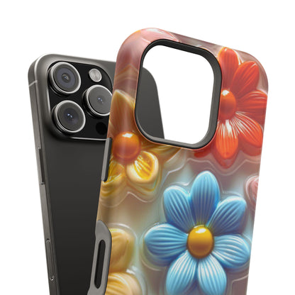 Glossy Retro Flower MagSafe iPhone Case – Colorful 3D Floral Design, Durable Protection