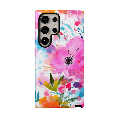 Color Splash Pink & Orange Watercolor Floral - Samsung Galaxy Case