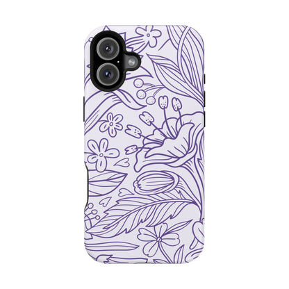 Lavender Floral Line Art Tough MagSafe iPhone Case – Minimalist Botanical Design with Dual-Layer Protection