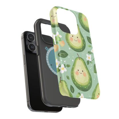 Smiling Avocados Tough MagSafe iPhone Case – Cute Avocado Design, Dual-Layer Protection