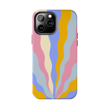 Pastel Radiance iPhone Case – 70s-Inspired Dual-Layer Design with Wavy Sunburst Pattern