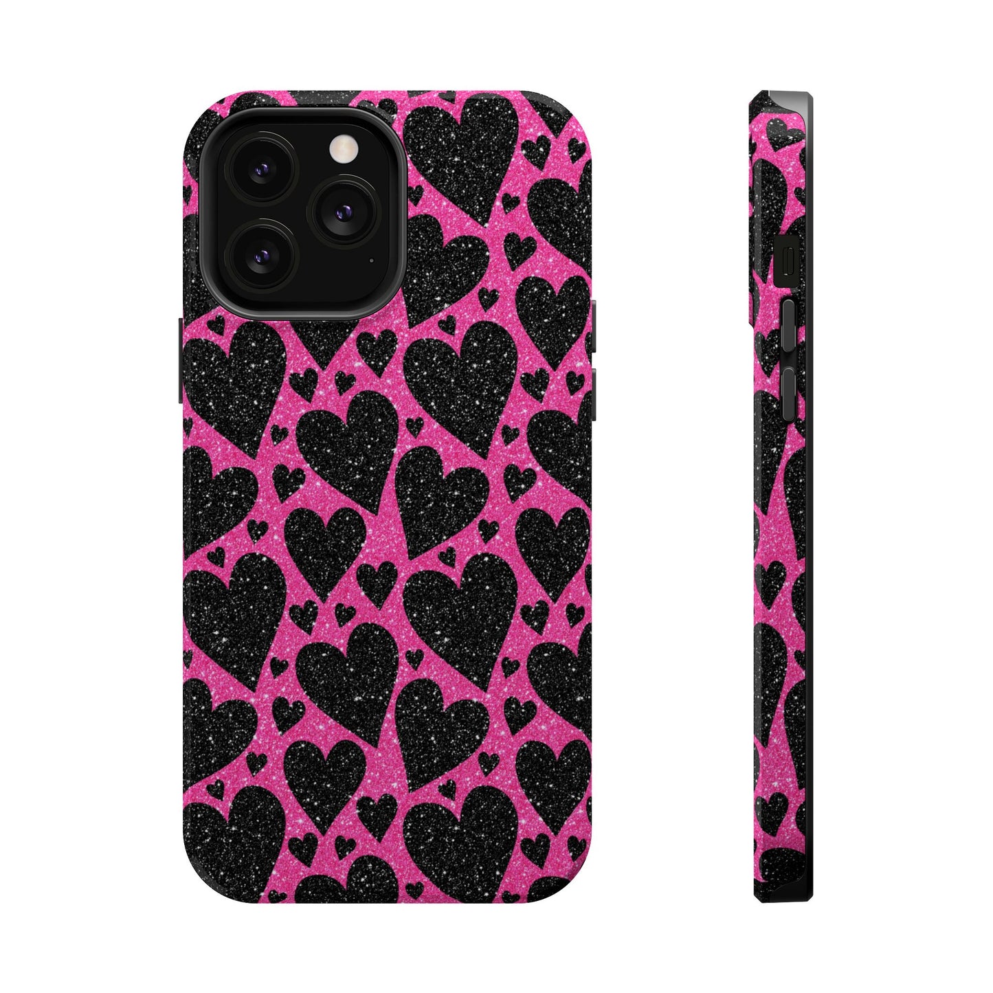 Pink Glitter Hearts MagSafe iPhone Case