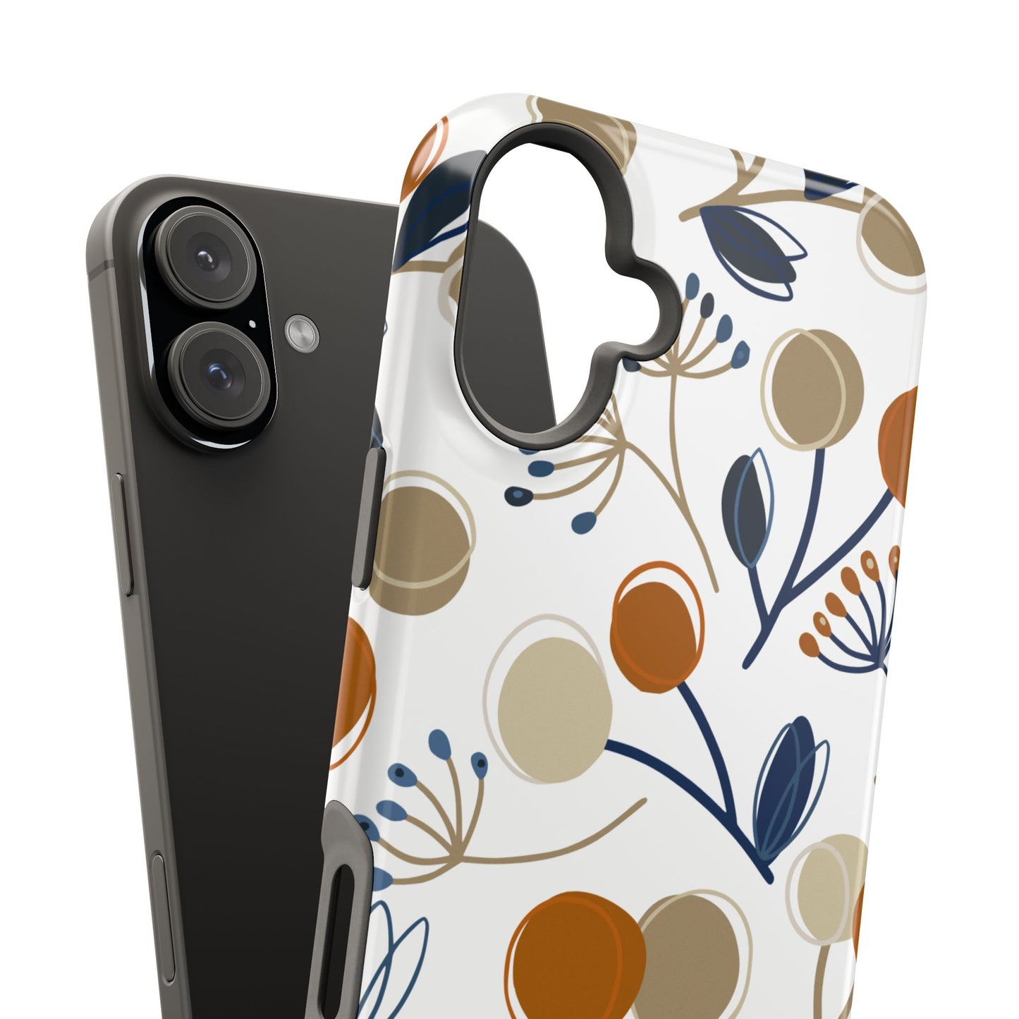 Modern Botanical Berries Tough MagSafe iPhone Case – Earthy Tones & Navy Accents, Shock-Resistant