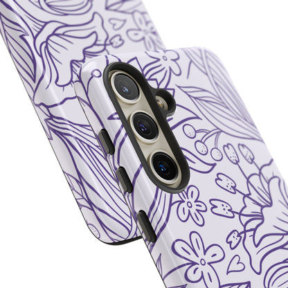 Lavender Floral Line Art Tough Samsung Galaxy Case – Minimalist Botanical Design with Dual-Layer Protection