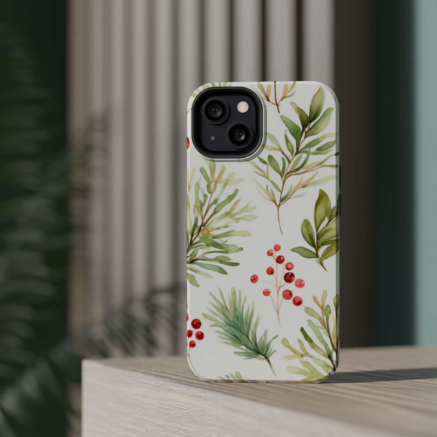 Winter Greenery & Berry Watercolor – MagSafe iPhone Series Case