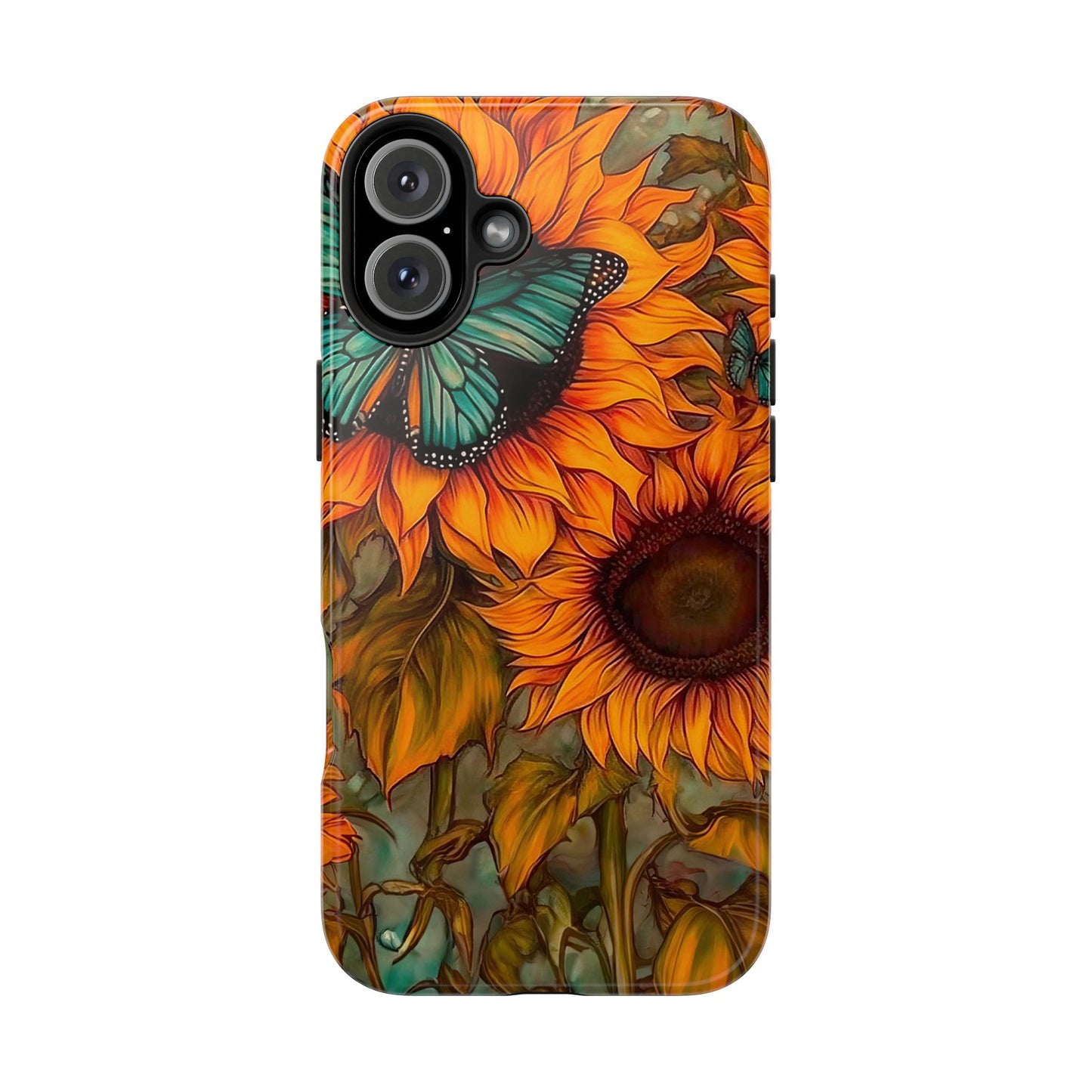 Vintage Blue Butterfly & Sunflower Art – iPhone Case