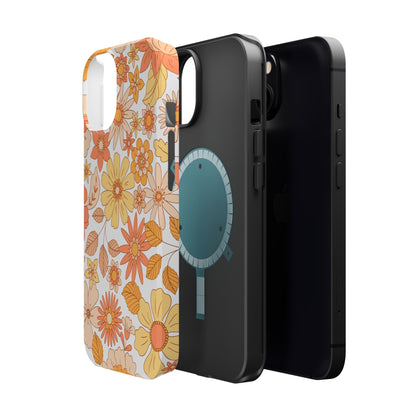 Vintage Floral Bloom MagSafe iPhone Case – Warm Orange & Yellow Retro Flower Design with Matte Finish