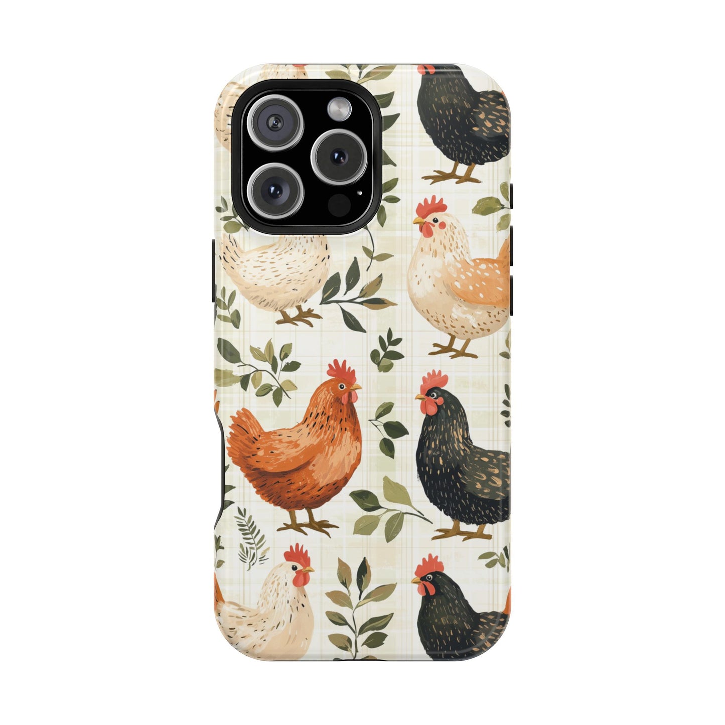 MagSafe iPhone Case: Vintage Chicken Farmhouse Case – Rustic Leaves Design