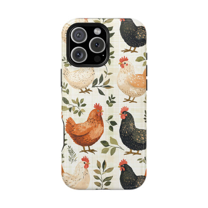 MagSafe iPhone Case: Vintage Chicken Farmhouse Case – Rustic Leaves Design