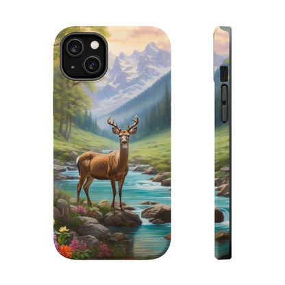 Alpine Serenity – Stag in Mountain Bliss MagSafe iPhone Cases