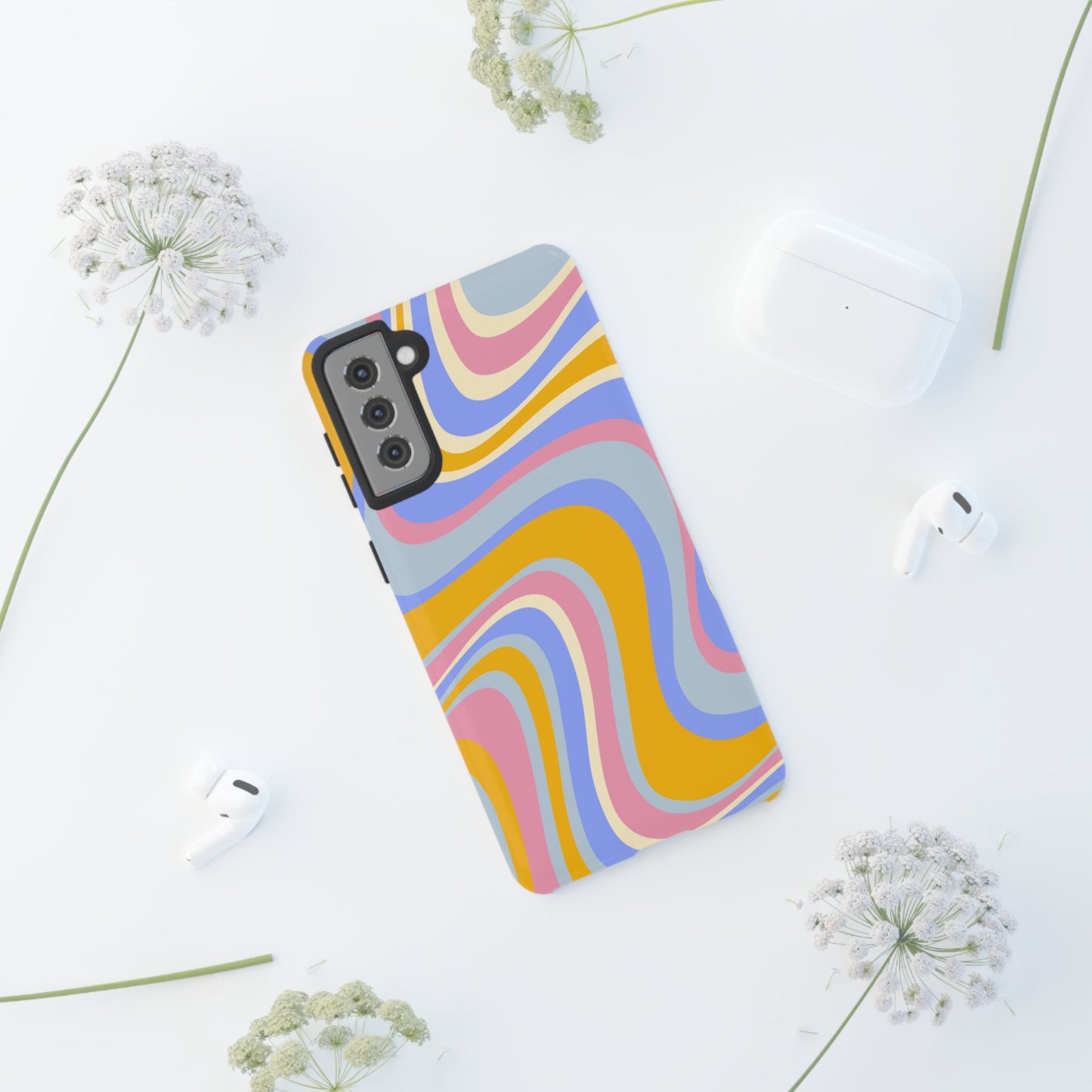 Groovy Pastel Waves Samsung Galaxy Case – 70s-Inspired Design with Dual-Layer Protection