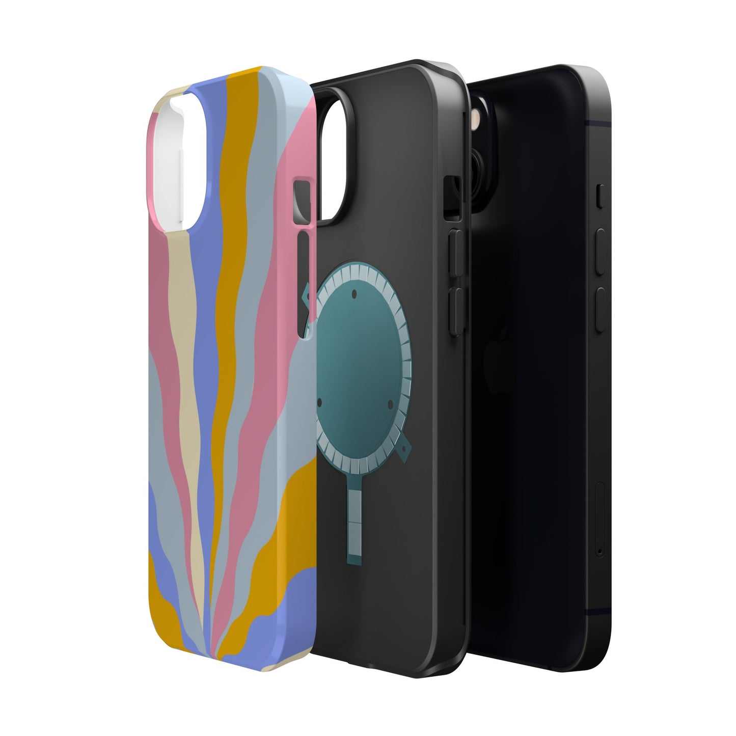 Pastel Radiance MagSafe iPhone Case – 70s-Inspired Dual-Layer Design with Wavy Sunburst Pattern