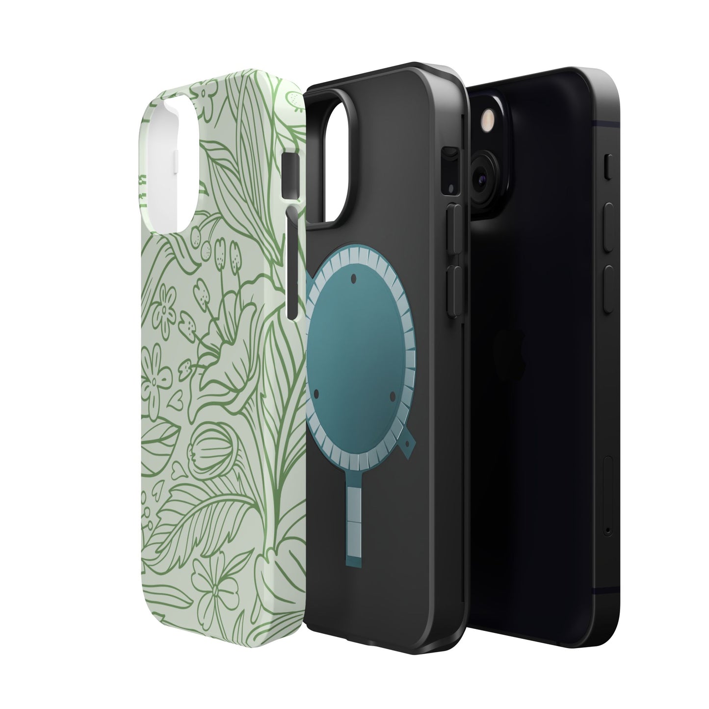 Sage Green Floral Line Art Tough MagSafe iPhone Case – Minimalist Botanical Design with Dual-Layer Protection