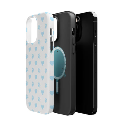 Light Blue Paw Prints & Hearts – MagSafe iPhone Case for Pet Lovers