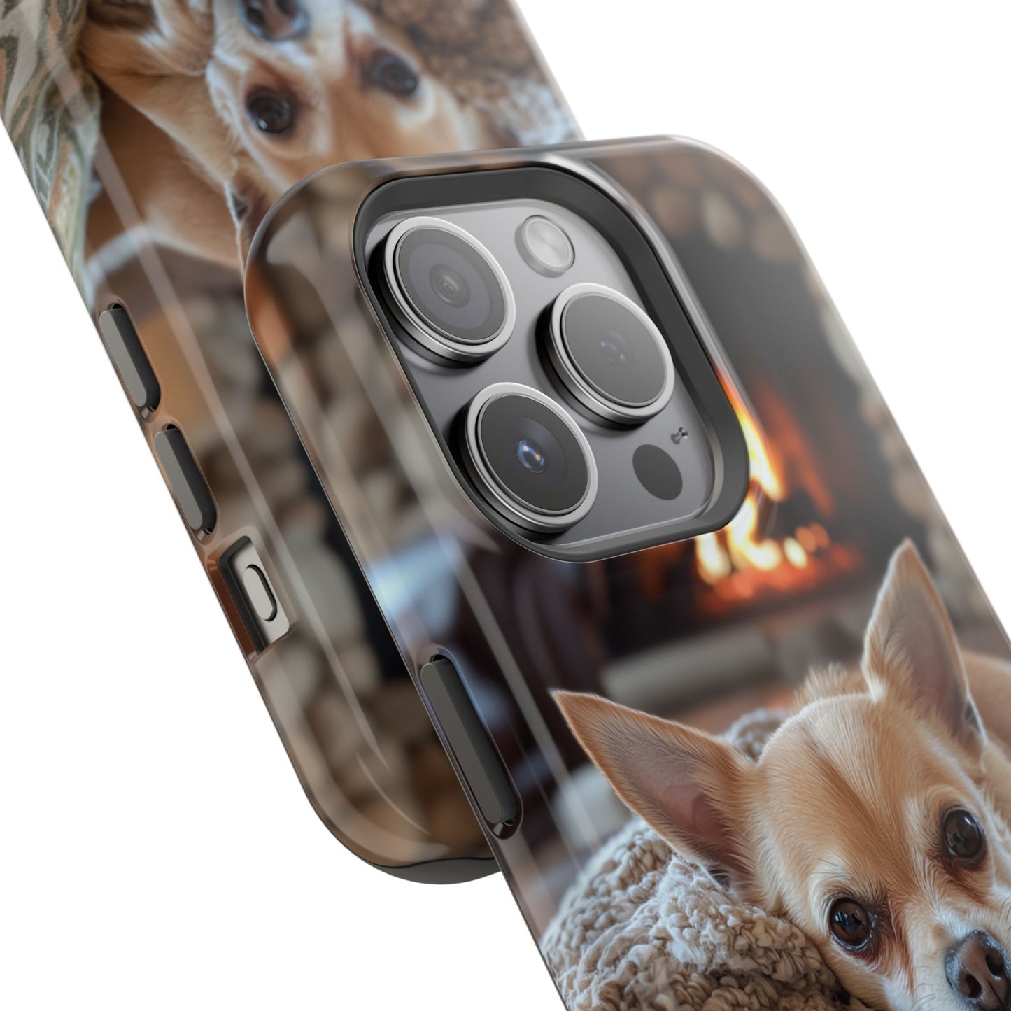 Relaxing Chihuahua by Fireplace MagSafe iPhone Case – Functional and Cozy Design