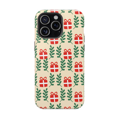 MagSafe iPhone Case: Holiday Cheer – Red Gifts & Green Leaves